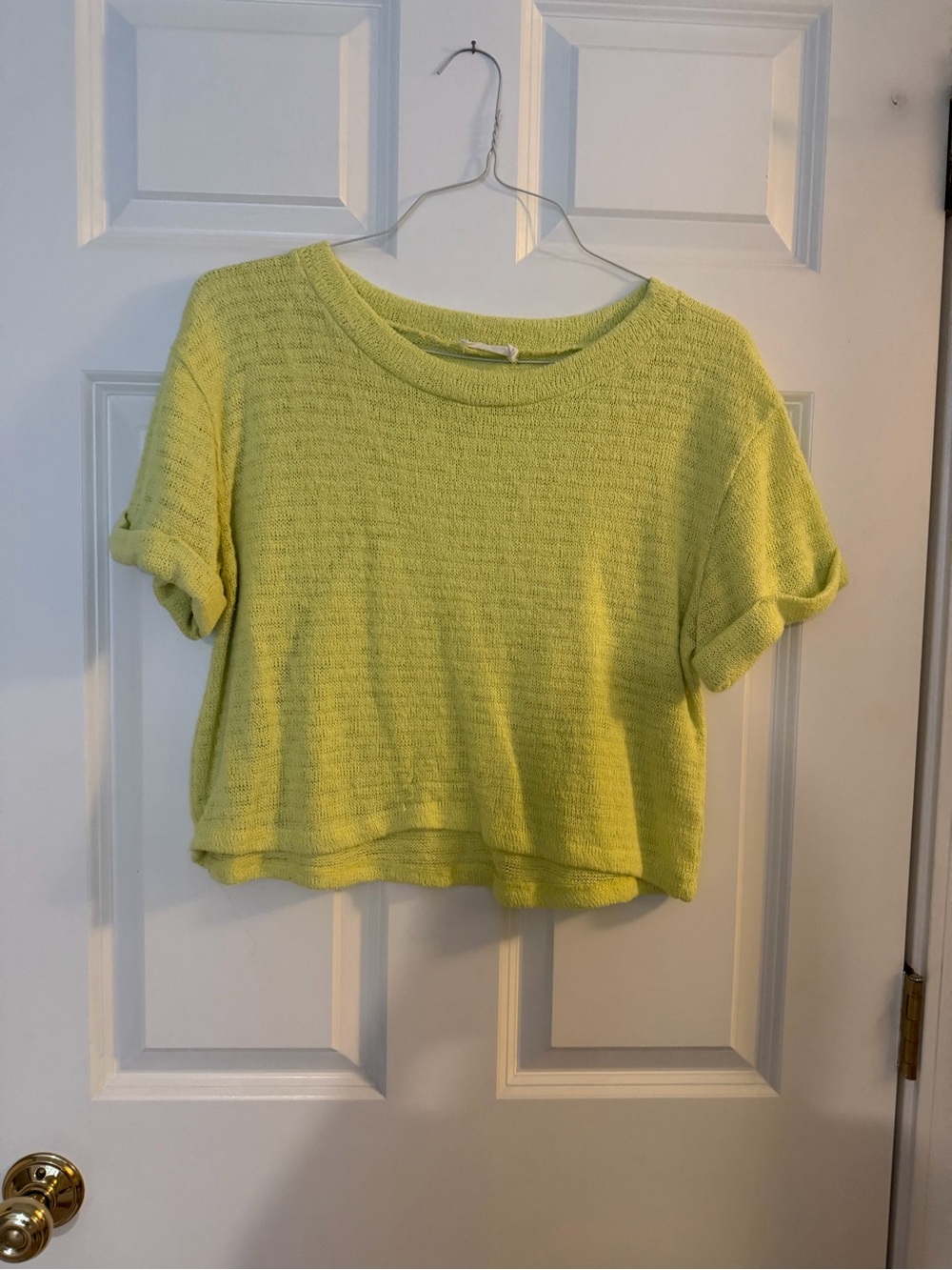 Lush Light Lime Open-Knit Short Sleeve Top